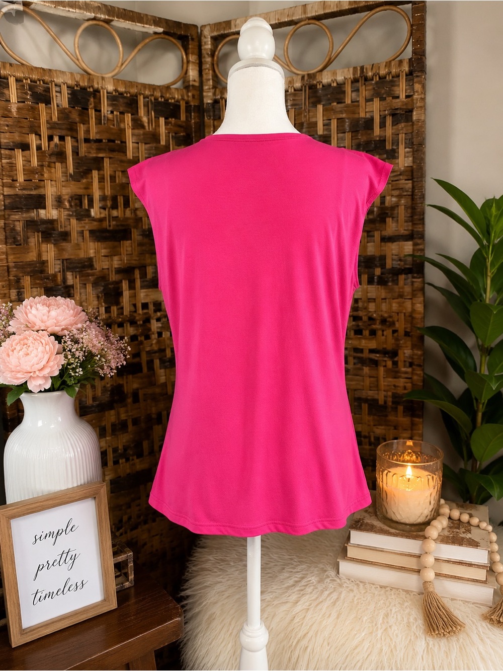 dressbarn Hot Pink Sleeveless Cowl Neck Top - Picture 3 of 6
